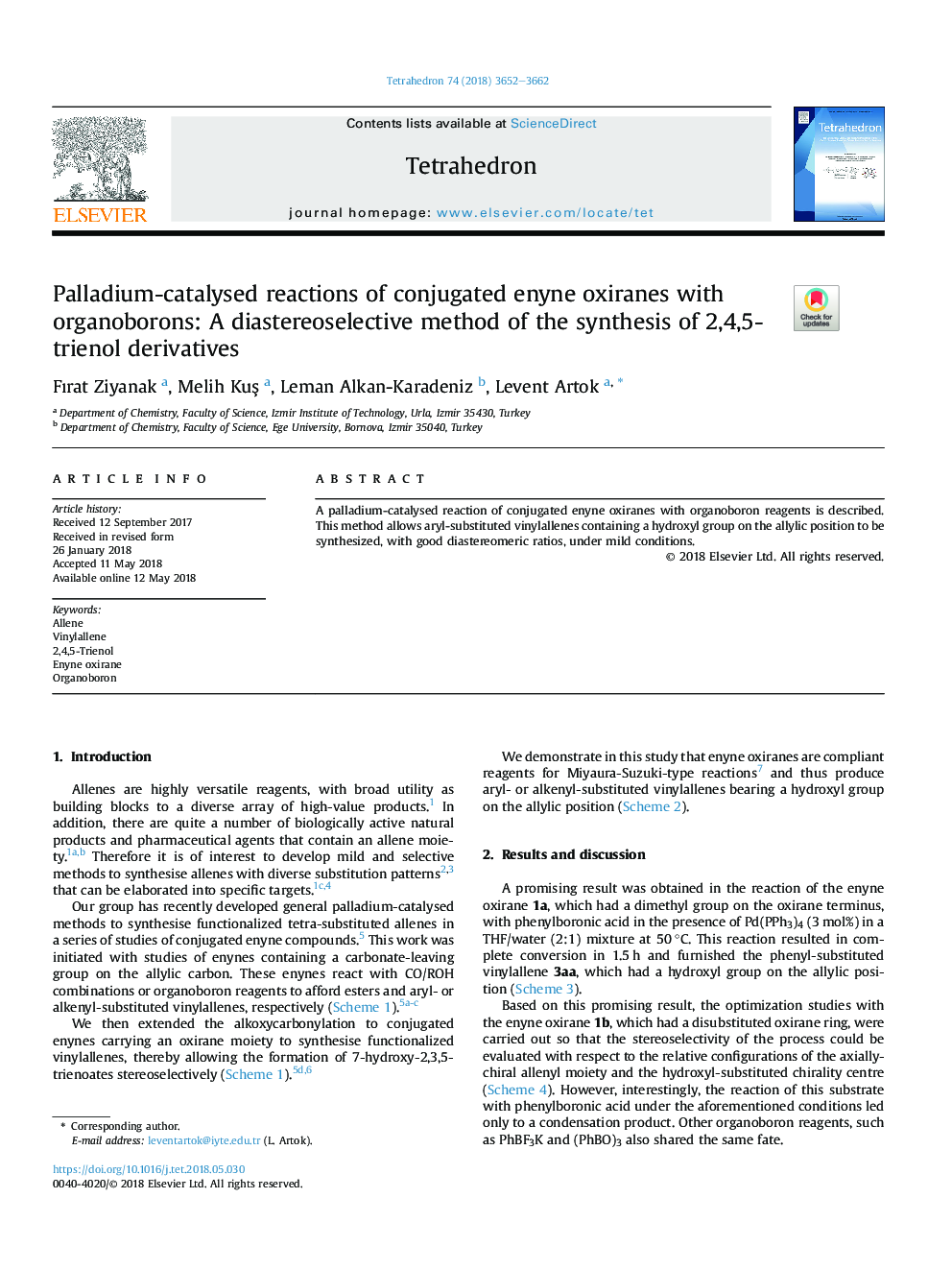 Palladium-catalysed reactions of conjugated enyne oxiranes with organoborons: A diastereoselective method of the synthesis of 2,4,5-trienol derivatives