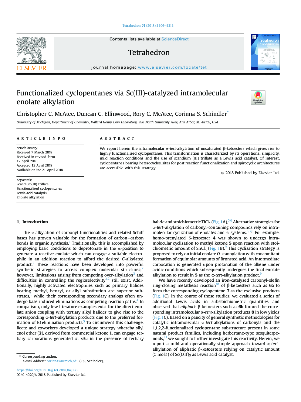 Functionalized cyclopentanes via Sc(III)-catalyzed intramolecular enolate alkylation