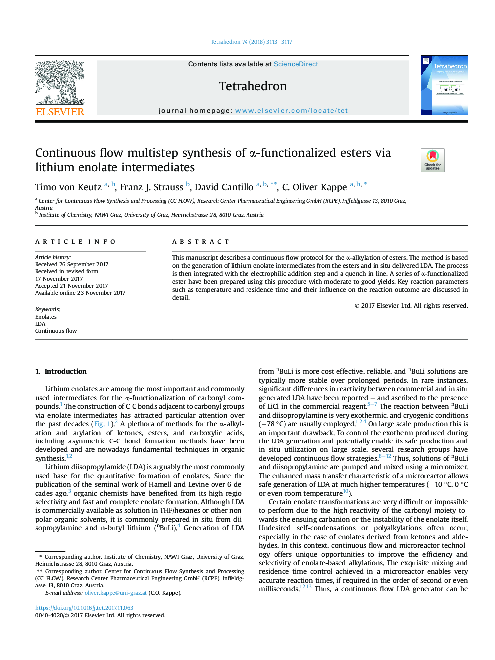 Continuous flow multistep synthesis of Î±-functionalized esters via lithium enolate intermediates