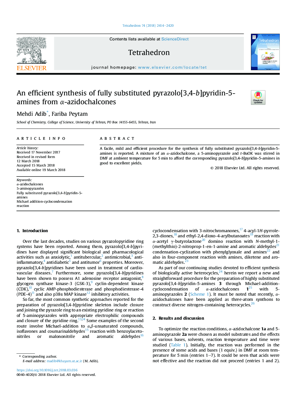 An efficient synthesis of fully substituted pyrazolo[3,4-b]pyridin-5-amines from Î±-azidochalcones