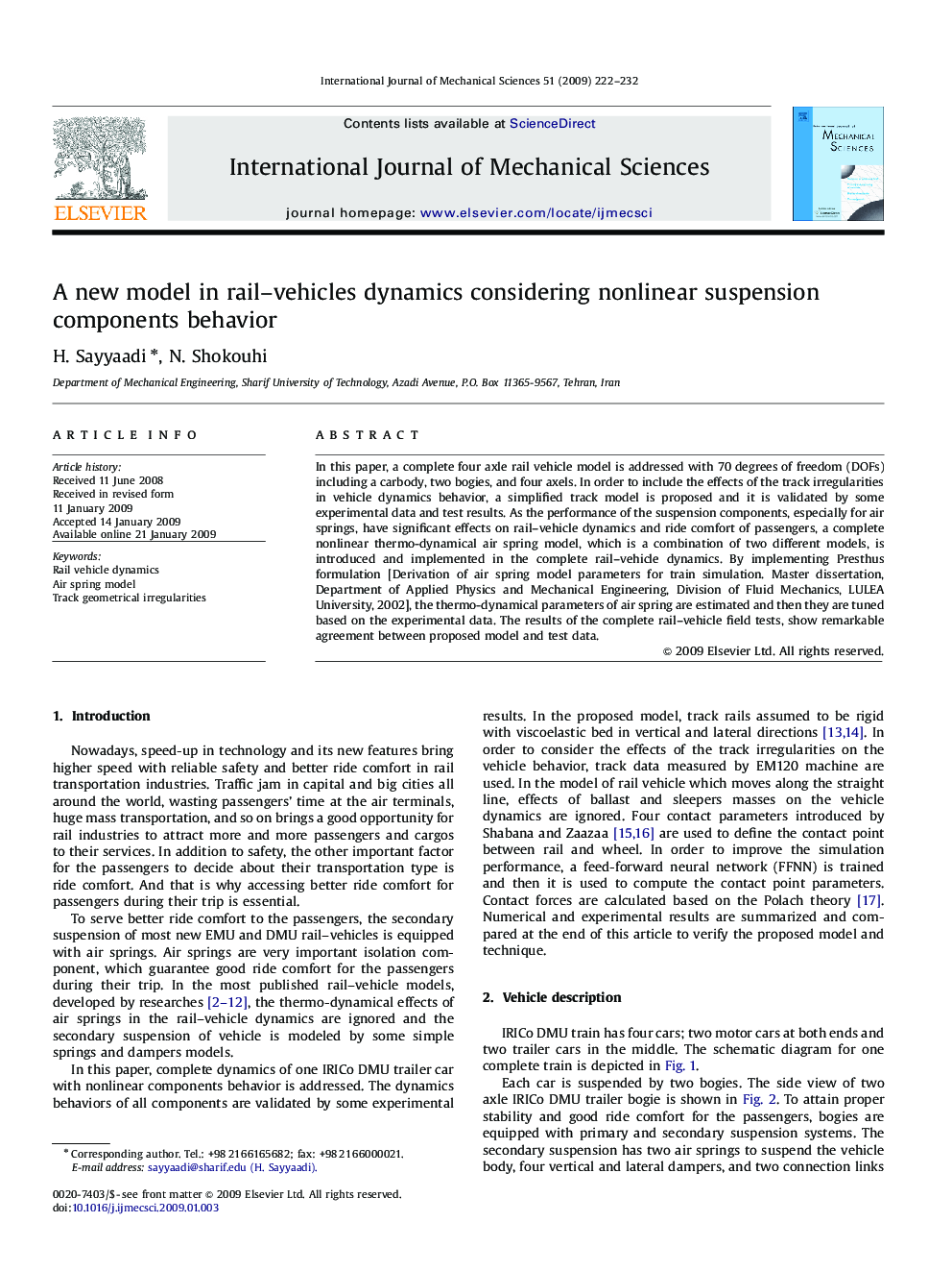 A new model in rail–vehicles dynamics considering nonlinear suspension components behavior