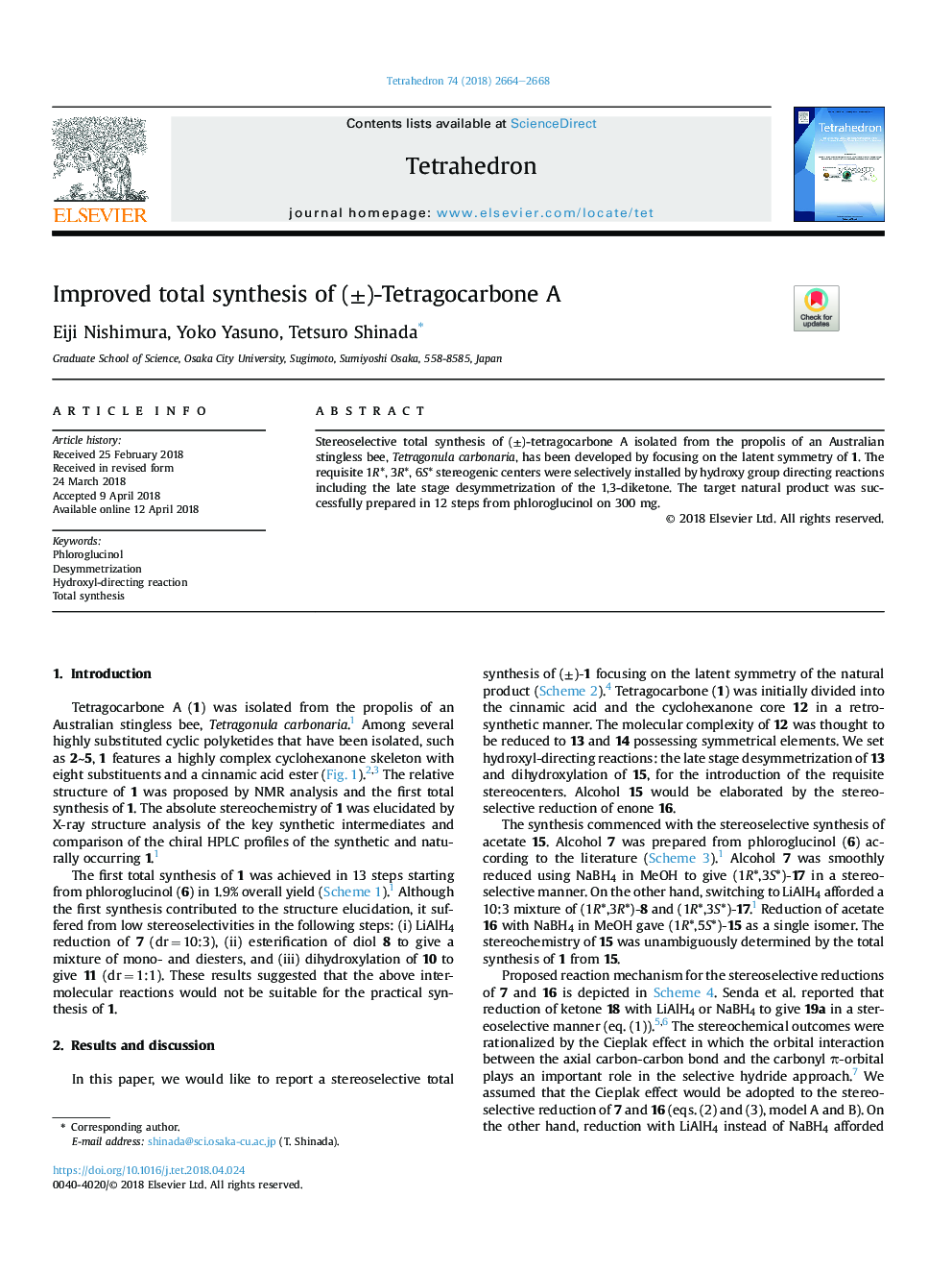 Improved total synthesis of (Â±)-Tetragocarbone A