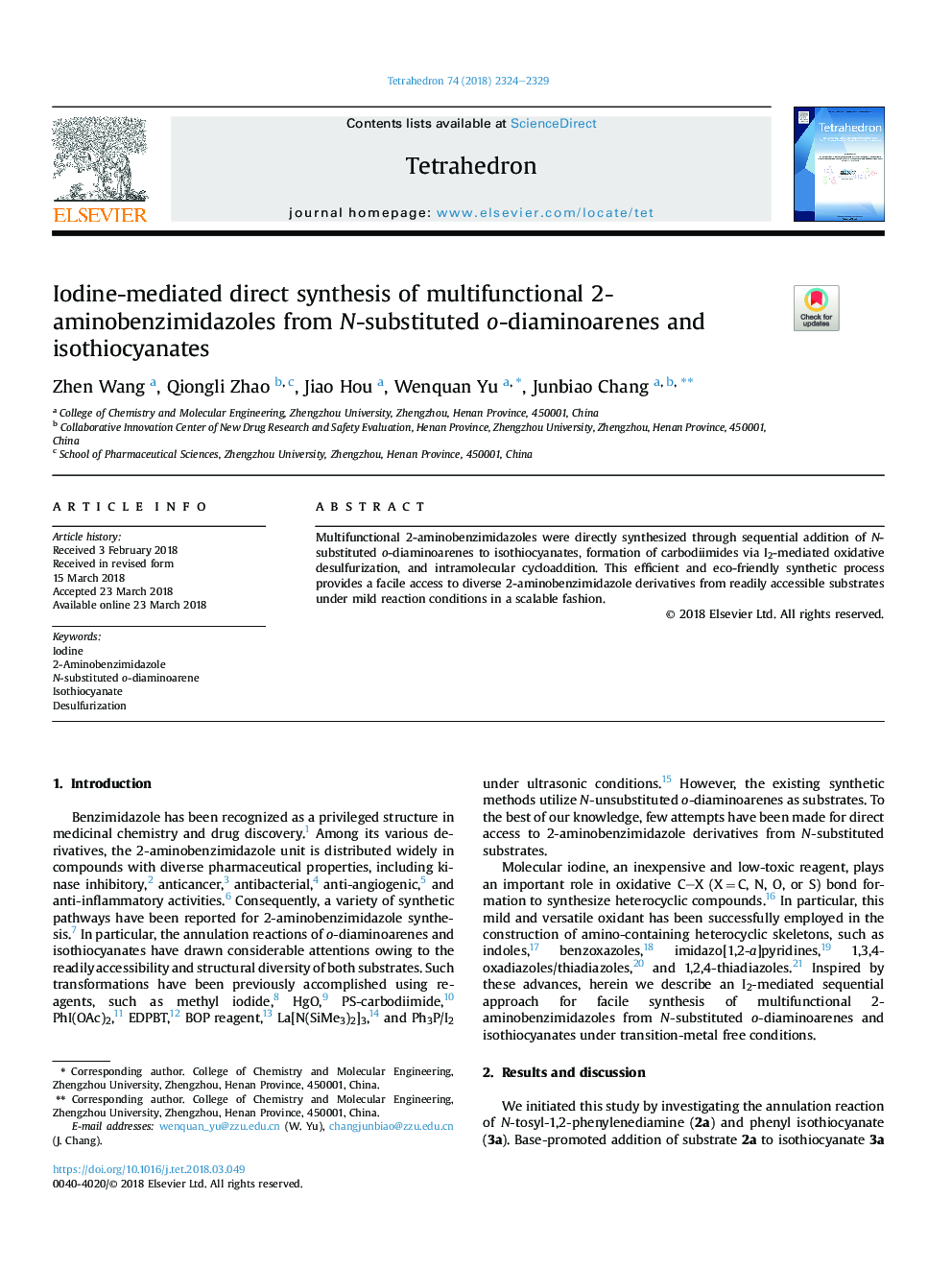 Iodine-mediated direct synthesis of multifunctional 2-aminobenzimidazoles from N-substituted o-diaminoarenes and isothiocyanates