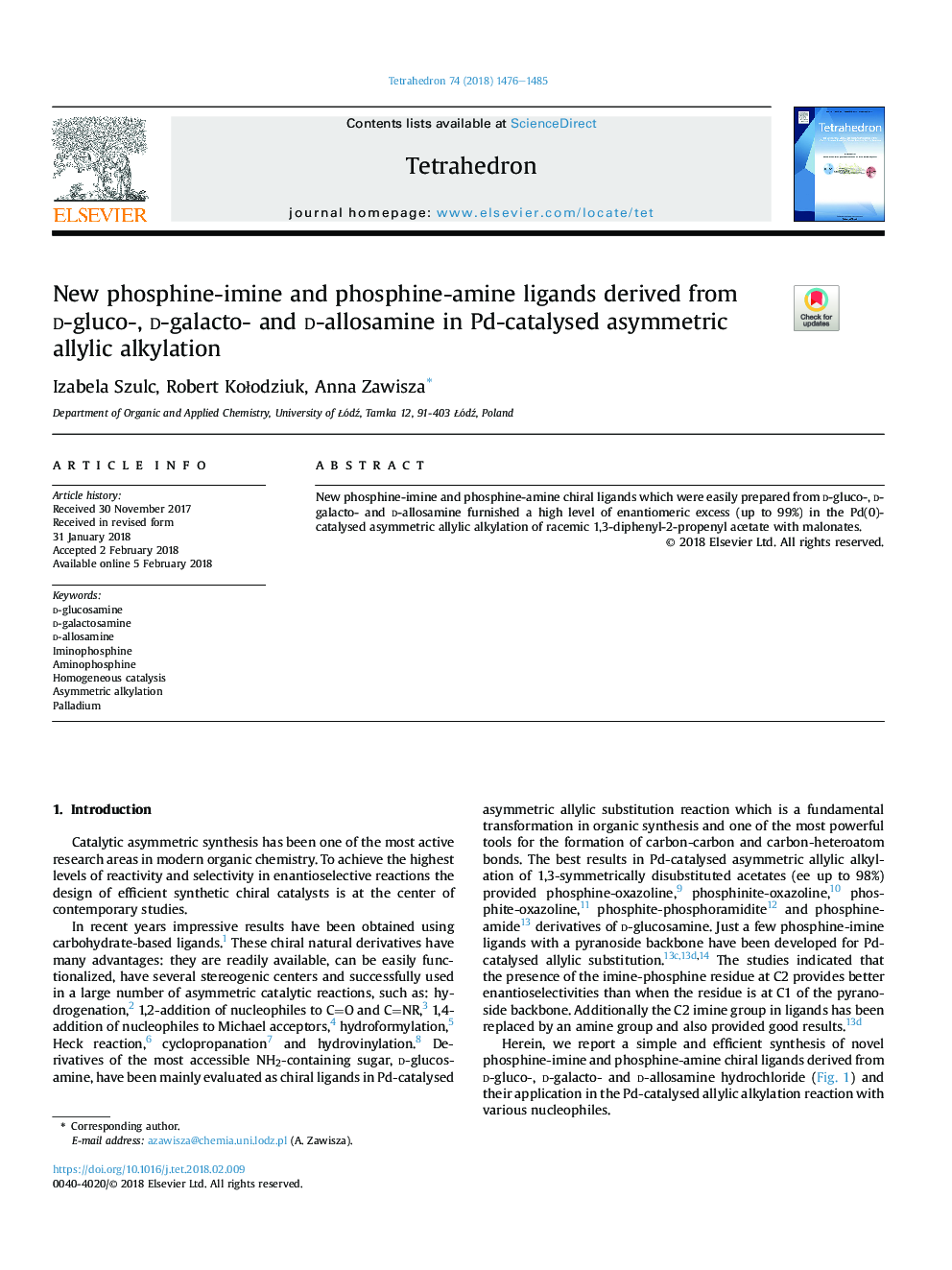 New phosphine-imine and phosphine-amine ligands derived from d-gluco-, d-galacto- and d-allosamine in Pd-catalysed asymmetric allylic alkylation