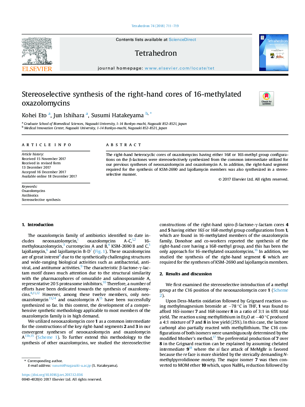 Stereoselective synthesis of the right-hand cores of 16-methylated oxazolomycins