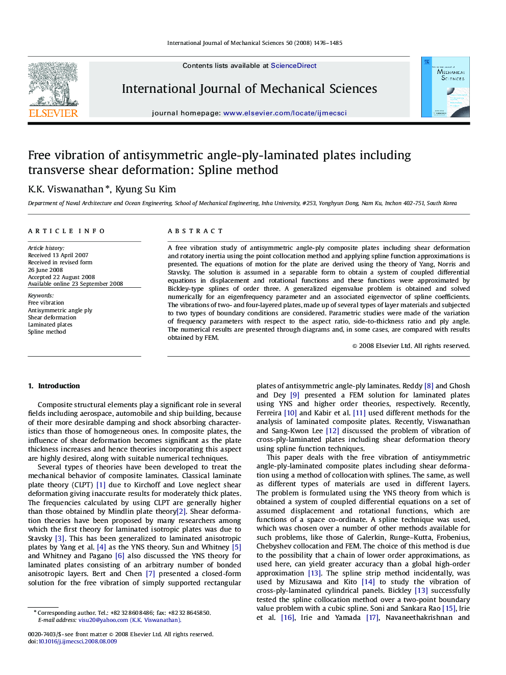 Free vibration of antisymmetric angle-ply-laminated plates including transverse shear deformation: Spline method