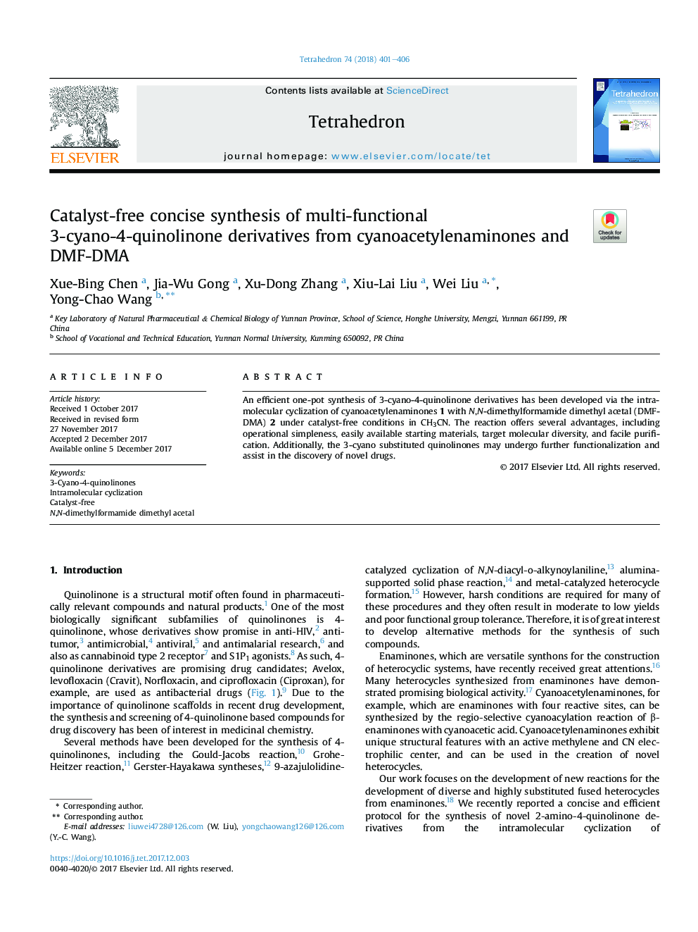 Catalyst-free concise synthesis of multi-functional 3-cyano-4-quinolinone derivatives from cyanoacetylenaminones and DMF-DMA