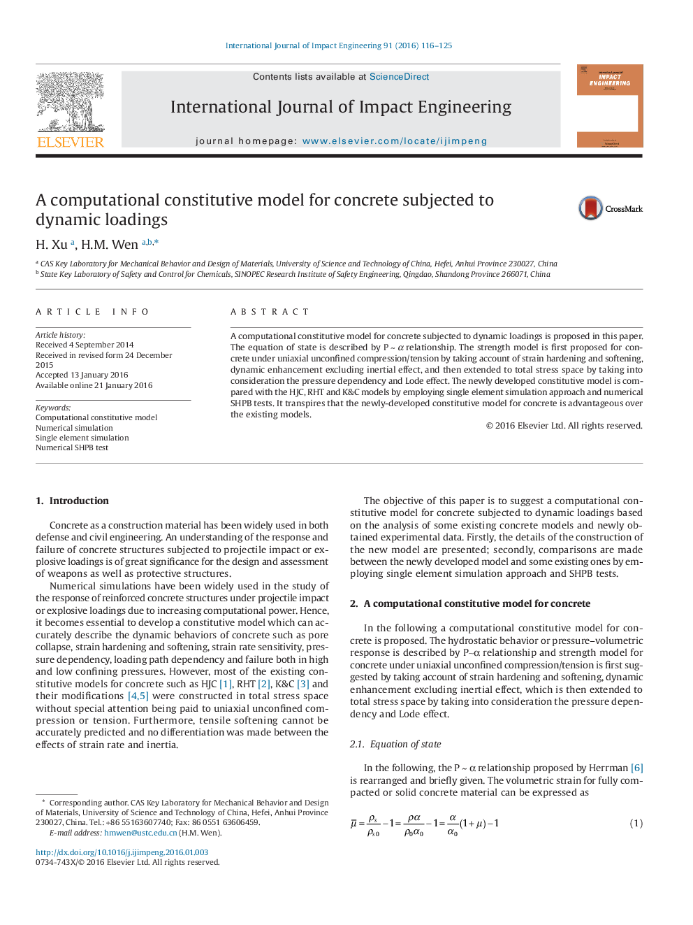 A computational constitutive model for concrete subjected to dynamic loadings