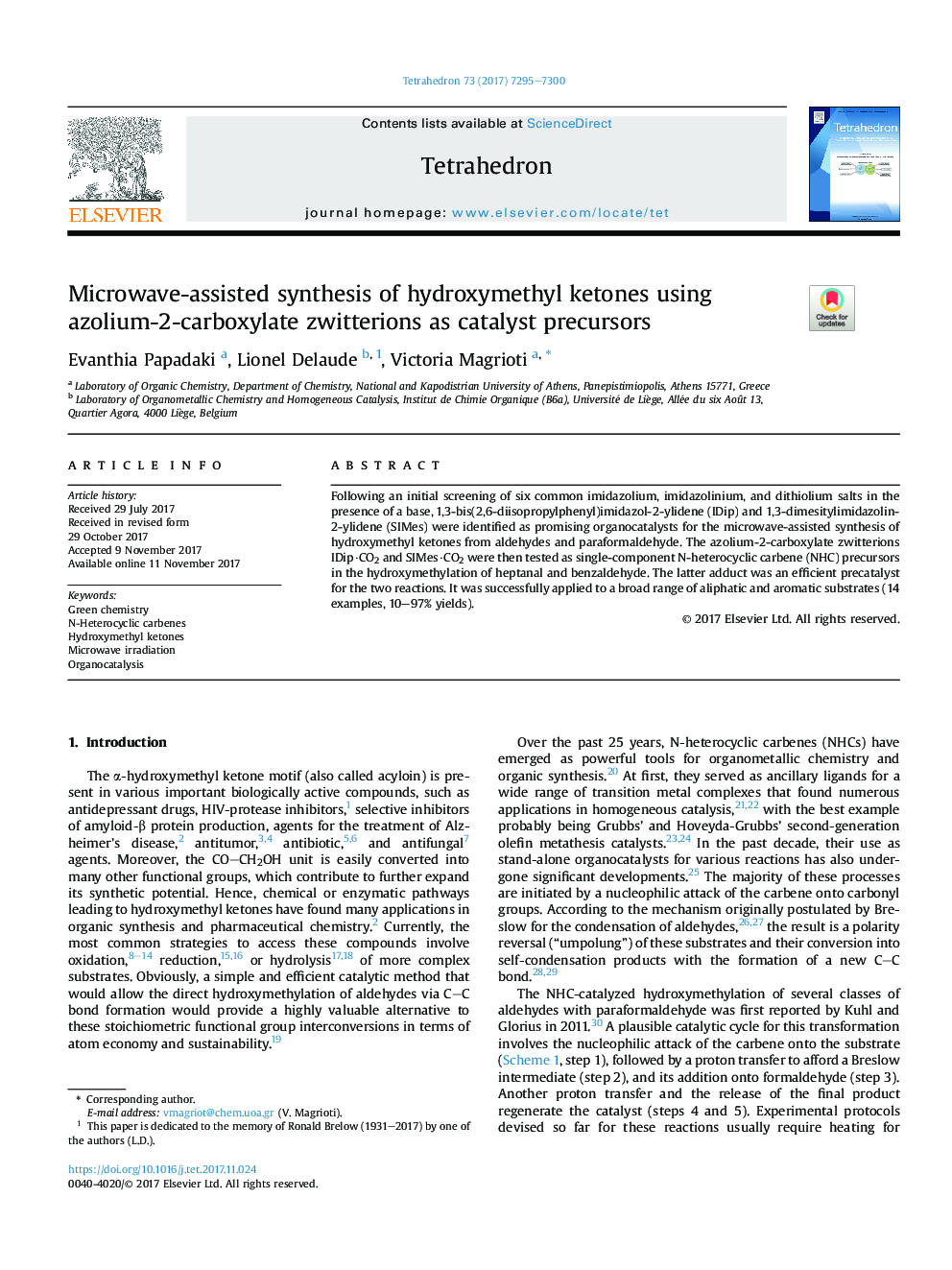 Microwave-assisted synthesis of hydroxymethyl ketones using azolium-2-carboxylate zwitterions as catalyst precursors