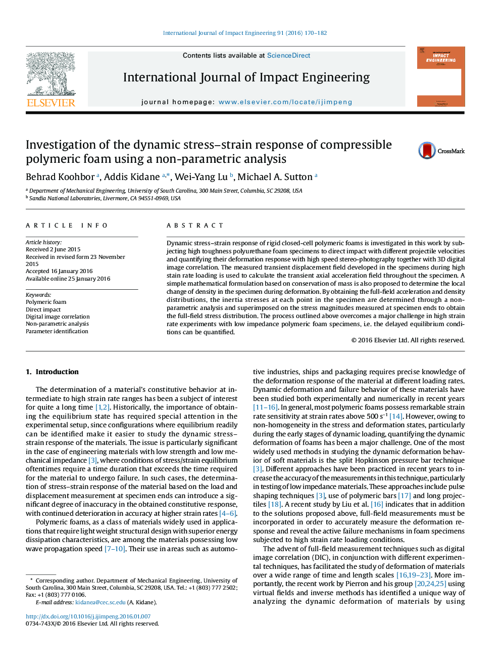 Investigation of the dynamic stress–strain response of compressible polymeric foam using a non-parametric analysis