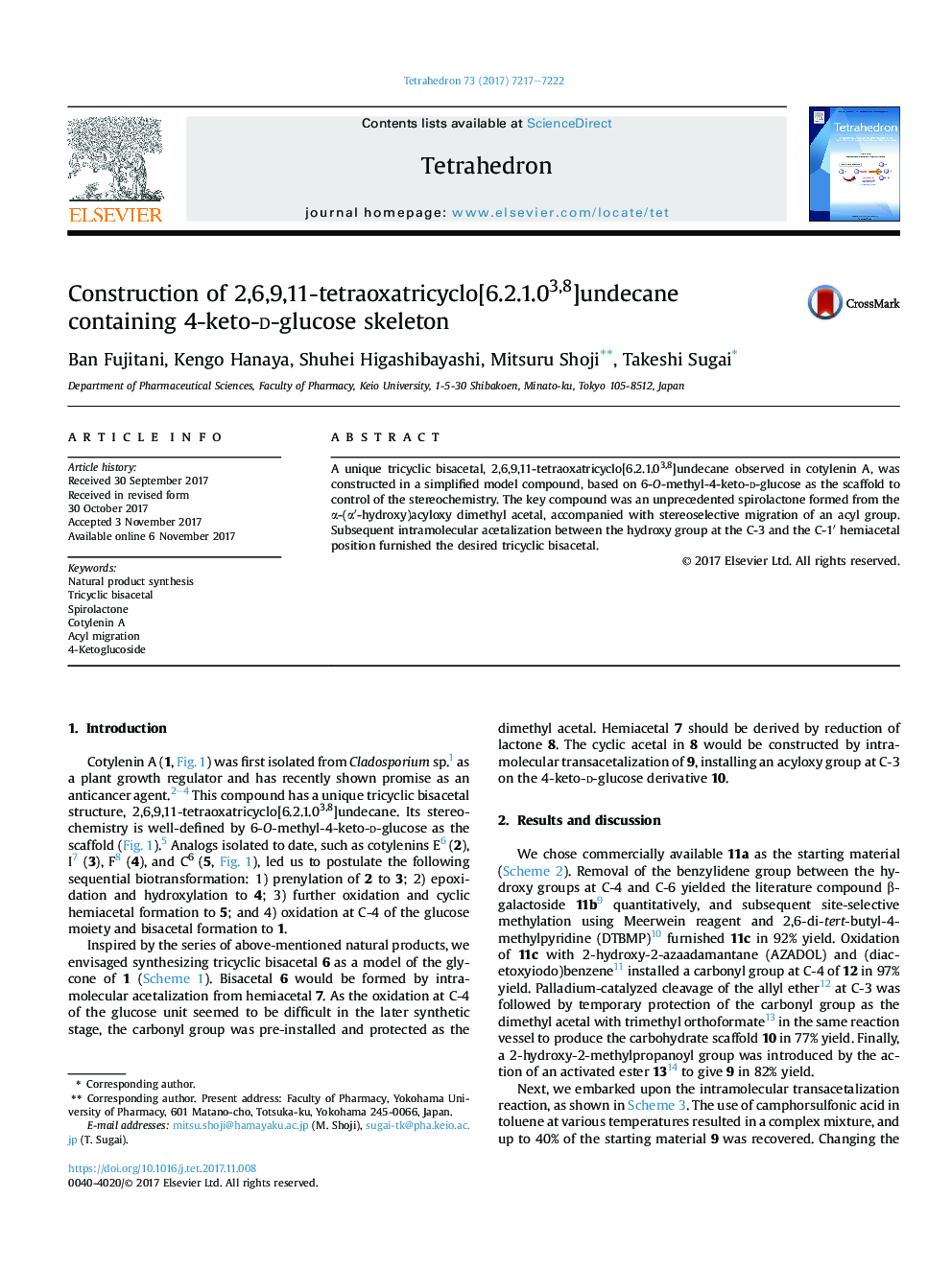 Construction of 2,6,9,11-tetraoxatricyclo[6.2.1.03,8]undecane containing 4-keto-d-glucose skeleton