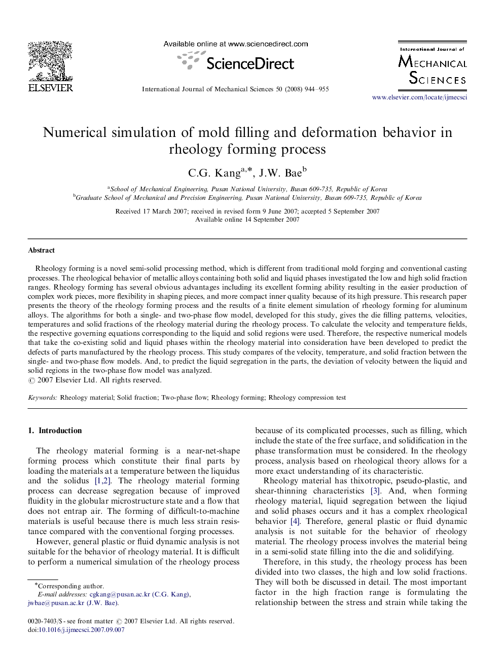 Numerical simulation of mold filling and deformation behavior in rheology forming process