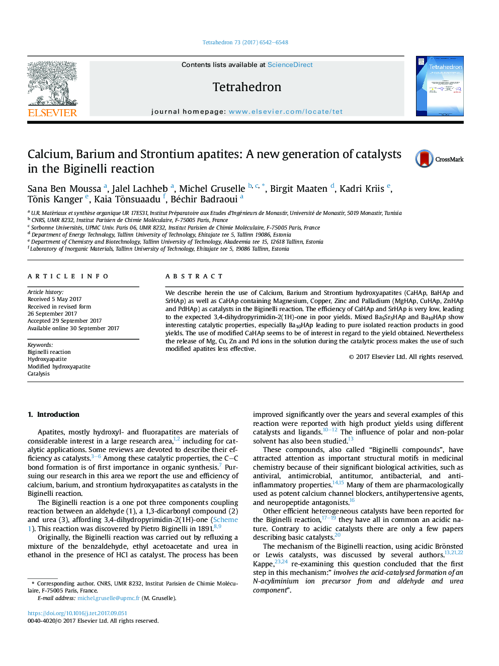 Calcium, Barium and Strontium apatites: A new generation of catalysts in the Biginelli reaction