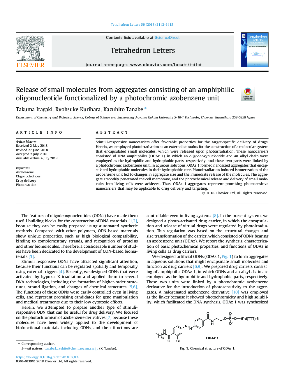 Release of small molecules from aggregates consisting of an amphiphilic oligonucleotide functionalized by a photochromic azobenzene unit