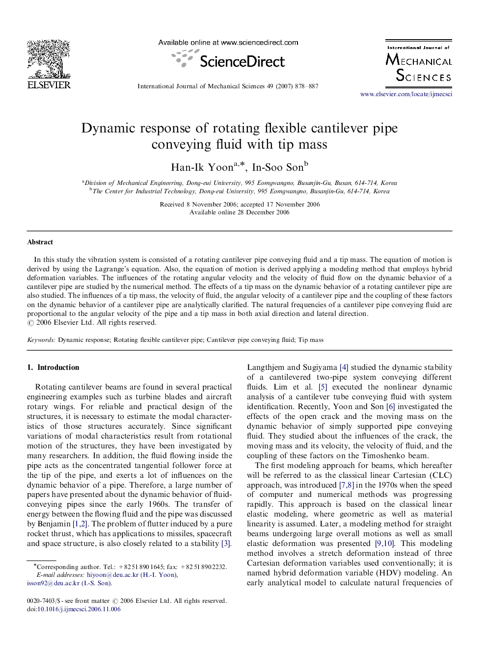 Dynamic response of rotating flexible cantilever pipe conveying fluid with tip mass