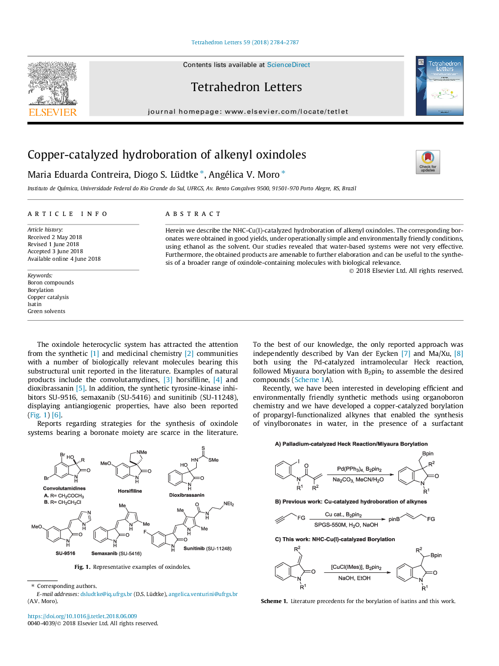 Copper-catalyzed hydroboration of alkenyl oxindoles