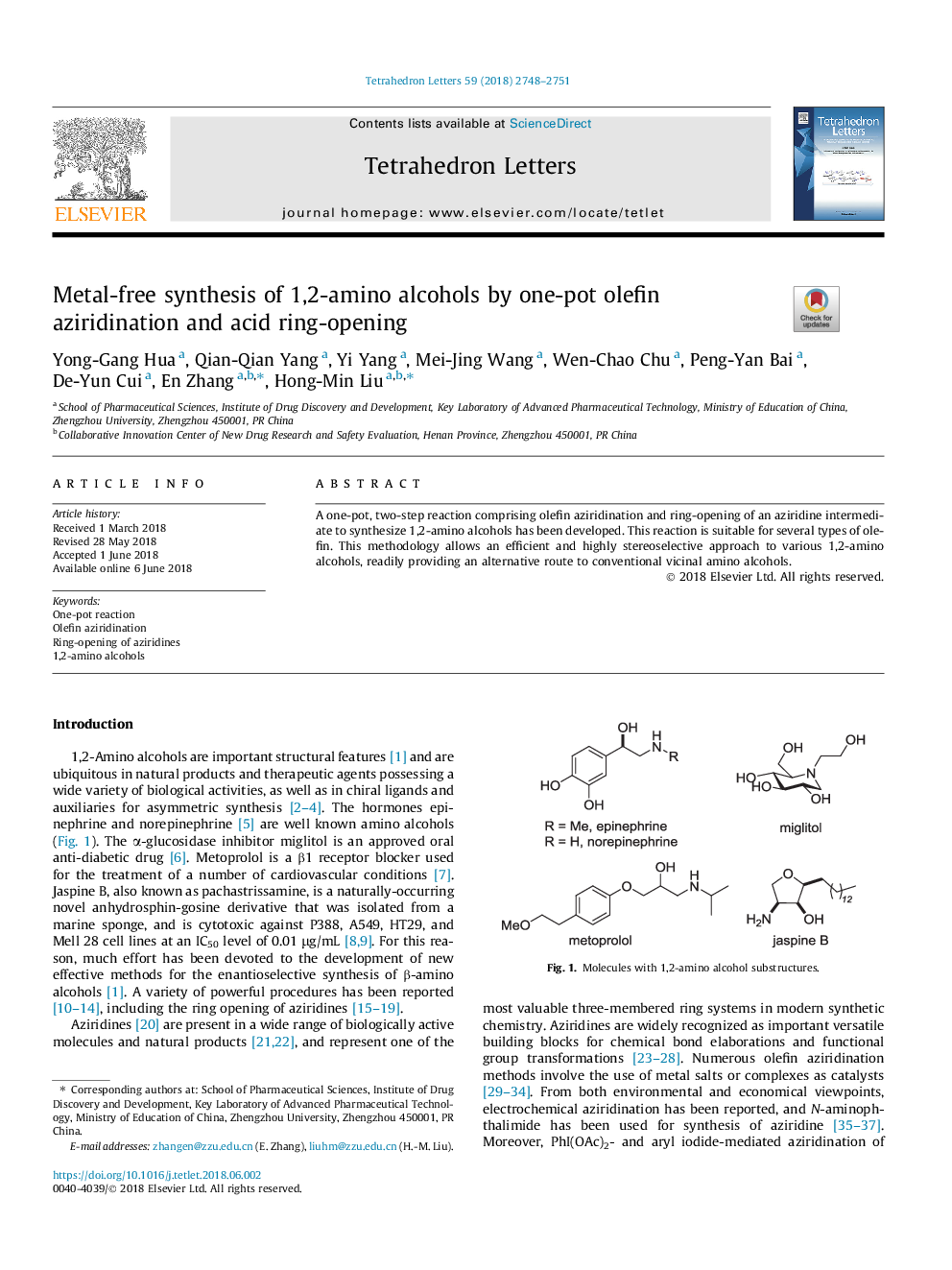 Metal-free synthesis of 1,2-amino alcohols by one-pot olefin aziridination and acid ring-opening