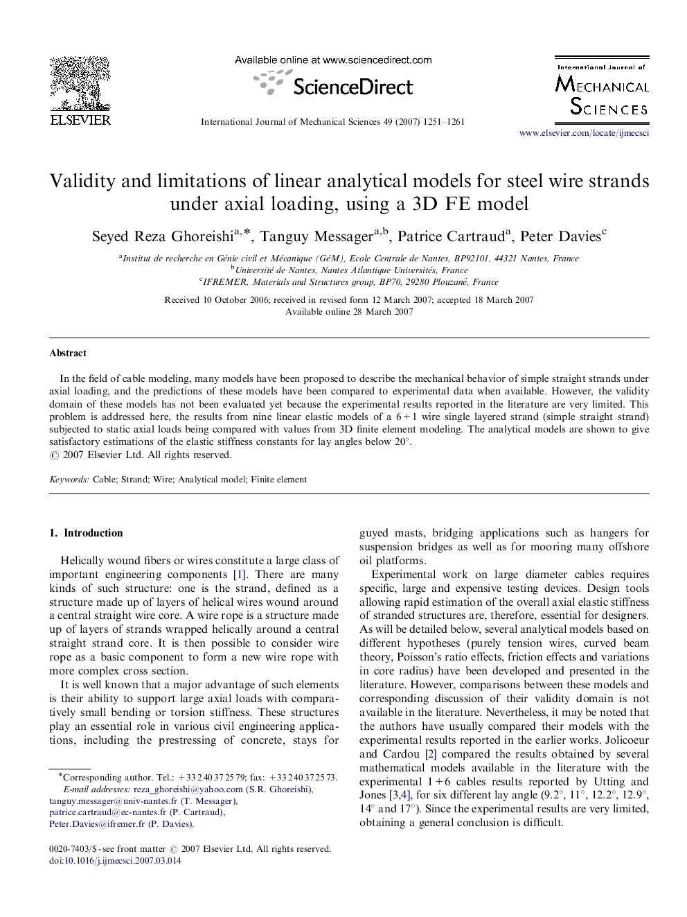 Validity and limitations of linear analytical models for steel wire strands under axial loading, using a 3D FE model