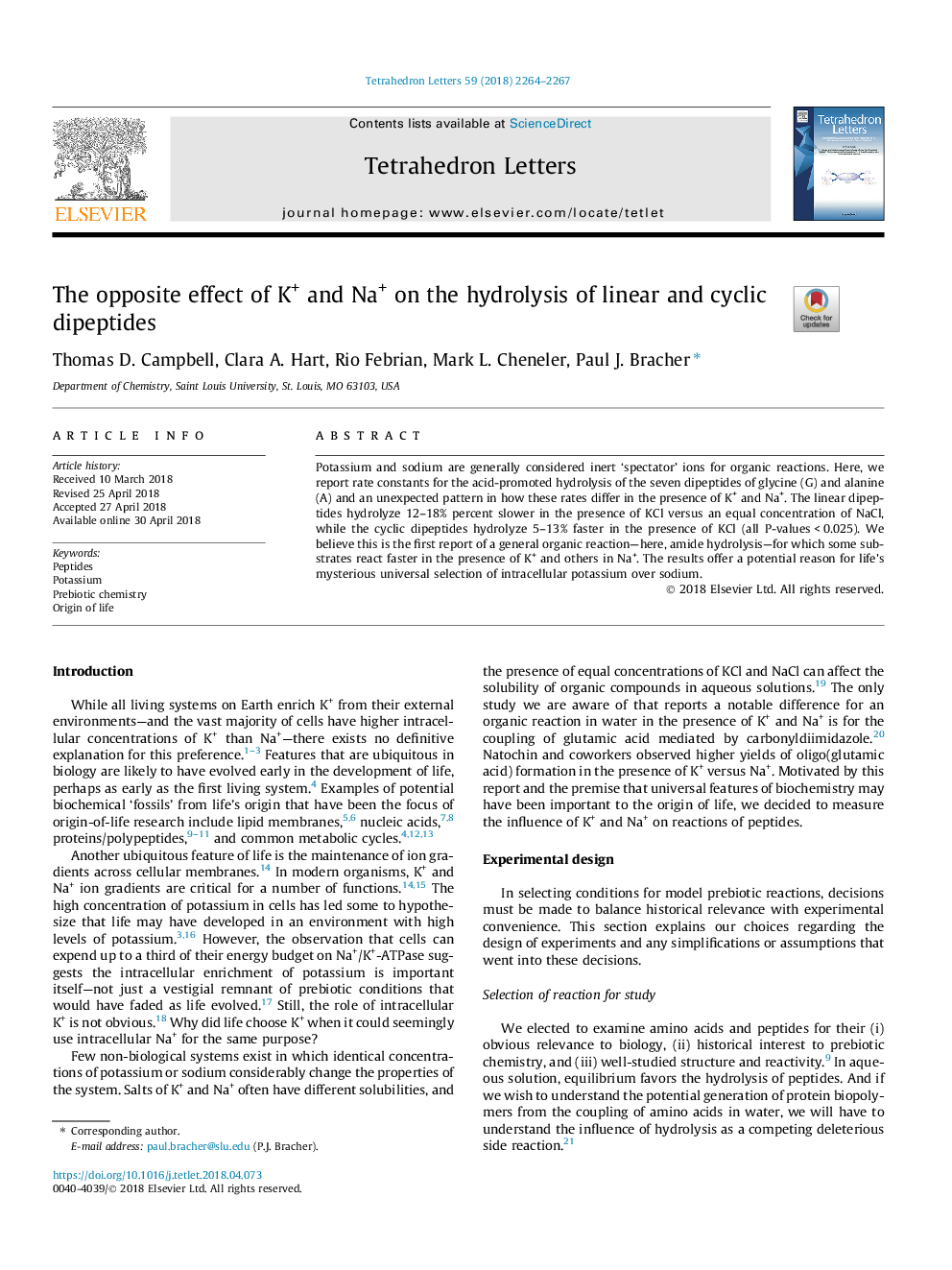 The opposite effect of K+ and Na+ on the hydrolysis of linear and cyclic dipeptides