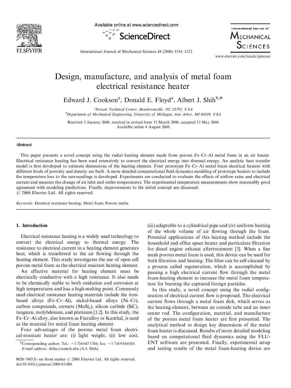 Design, manufacture, and analysis of metal foam electrical resistance heater