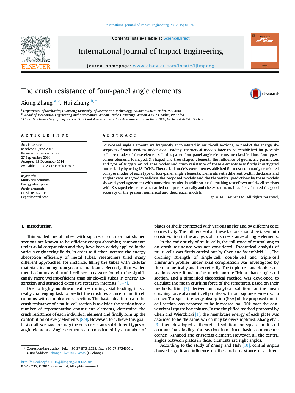 The crush resistance of four-panel angle elements