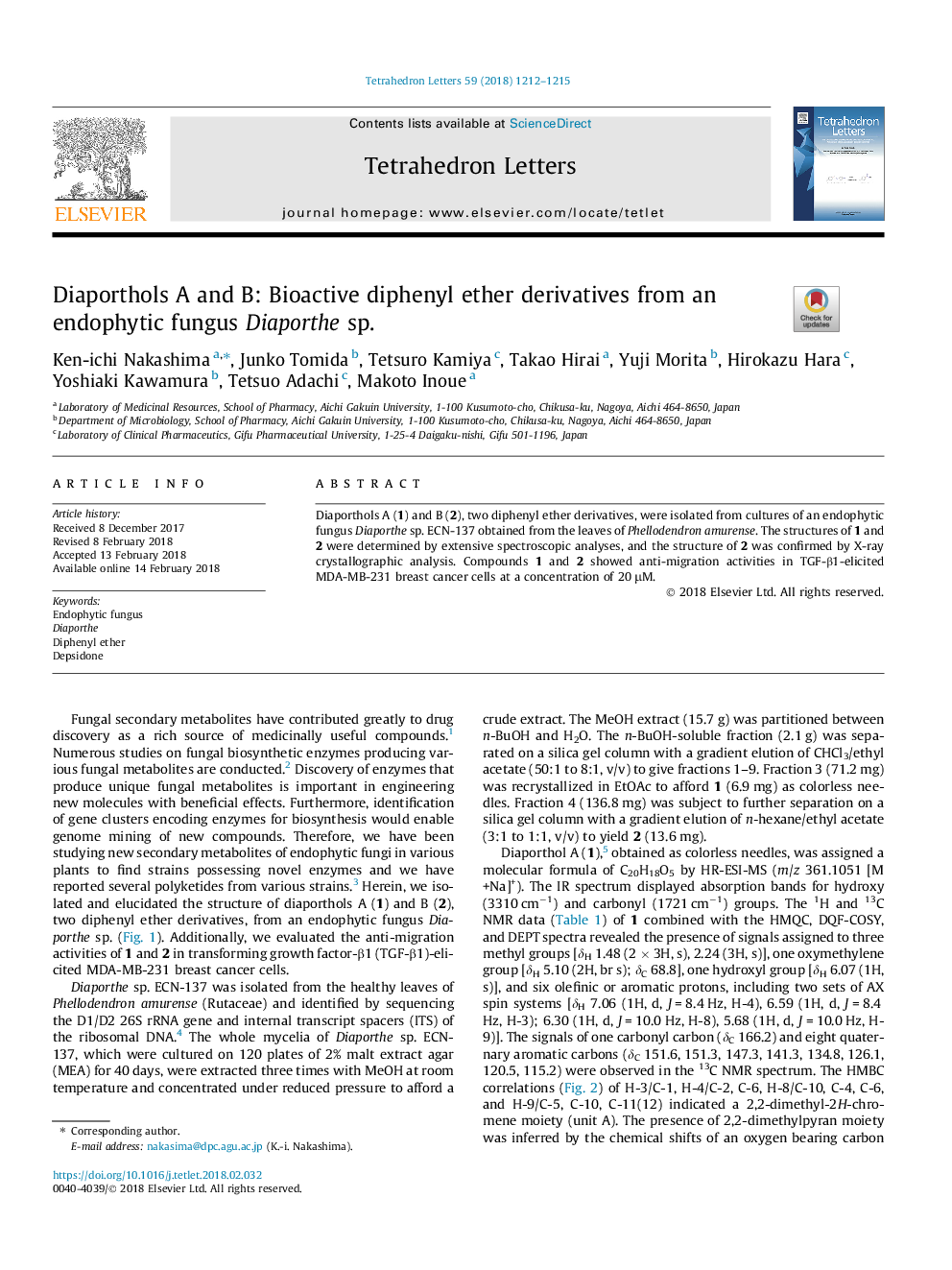 Diaporthols A and B: Bioactive diphenyl ether derivatives from an endophytic fungus Diaporthe sp.