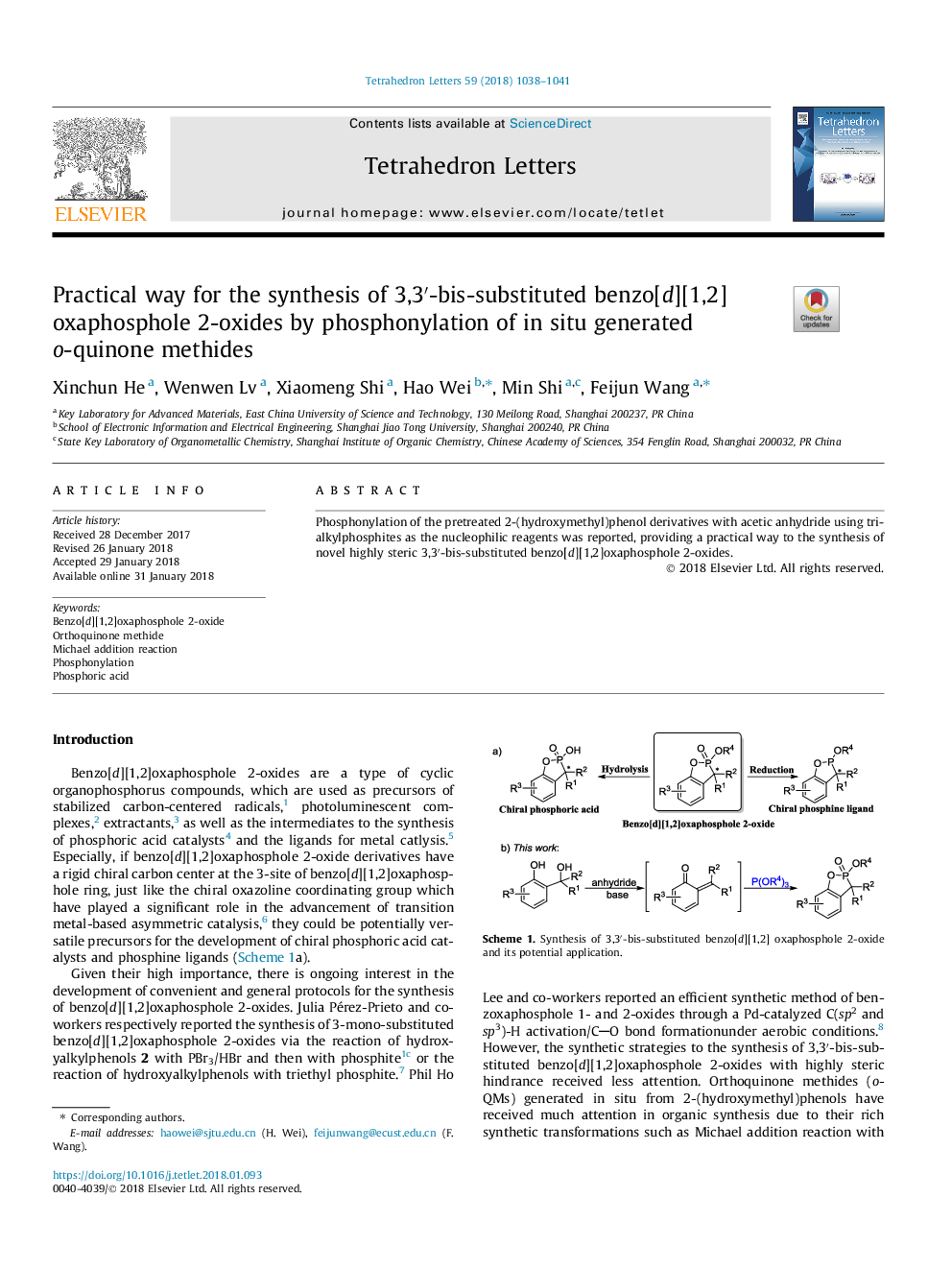 Practical way for the synthesis of 3,3â²-bis-substituted benzo[d][1,2]oxaphosphole 2-oxides by phosphonylation of in situ generated o-quinone methides