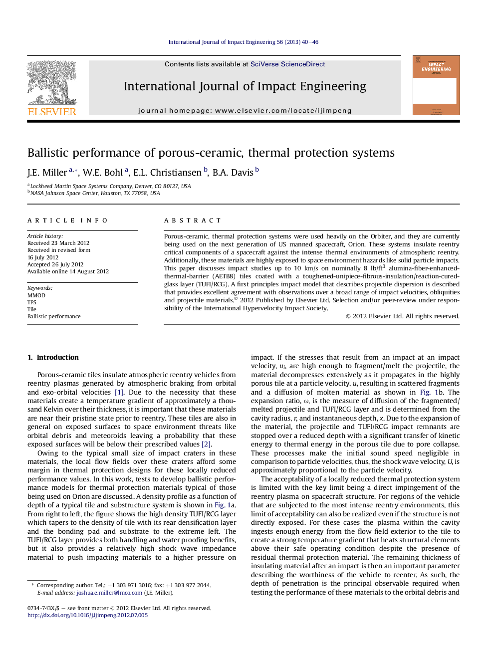 Ballistic performance of porous-ceramic, thermal protection systems