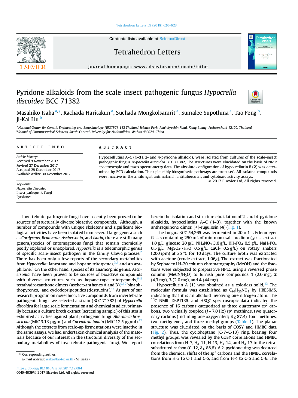 Pyridone alkaloids from the scale-insect pathogenic fungus Hypocrella discoidea BCC 71382