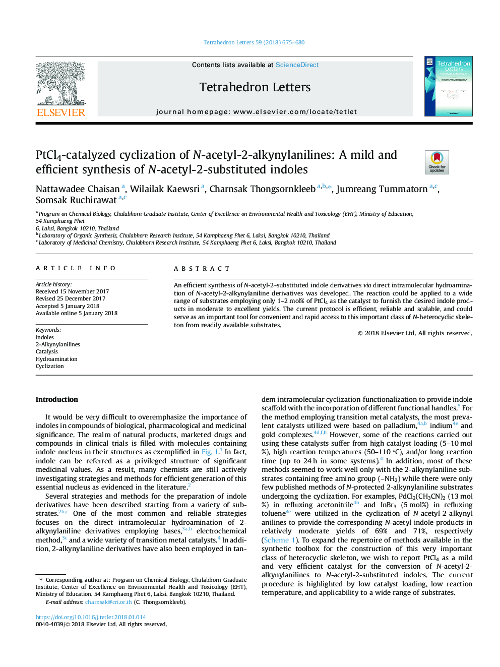 PtCl4-catalyzed cyclization of N-acetyl-2-alkynylanilines: A mild and efficient synthesis of N-acetyl-2-substituted indoles