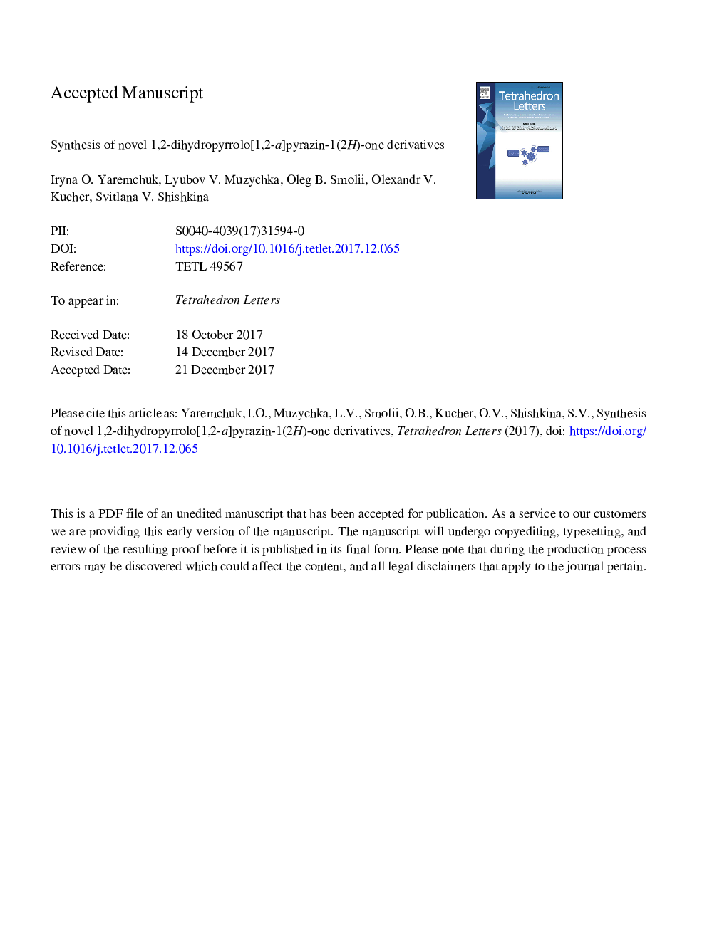 Synthesis of novel 1,2-dihydropyrrolo[1,2-a]pyrazin-1(2H)-one derivatives