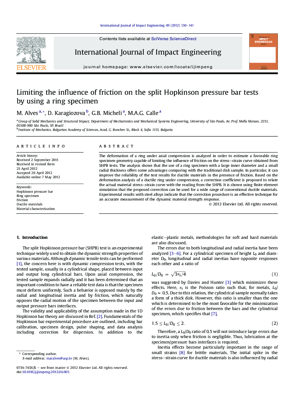 Limiting the influence of friction on the split Hopkinson pressure bar tests by using a ring specimen