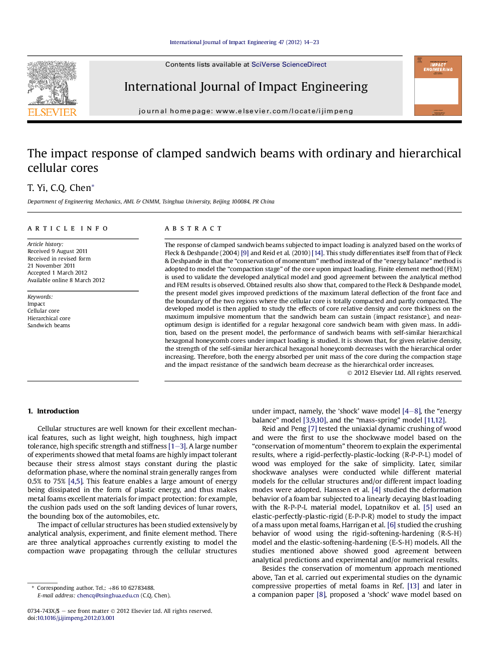 The impact response of clamped sandwich beams with ordinary and hierarchical cellular cores