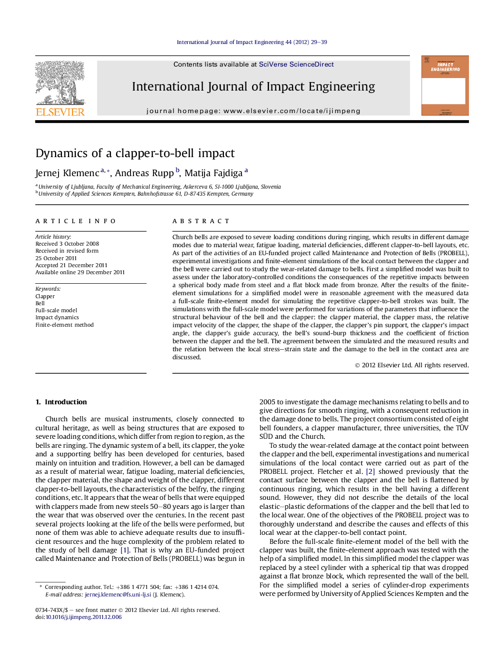 Dynamics of a clapper-to-bell impact