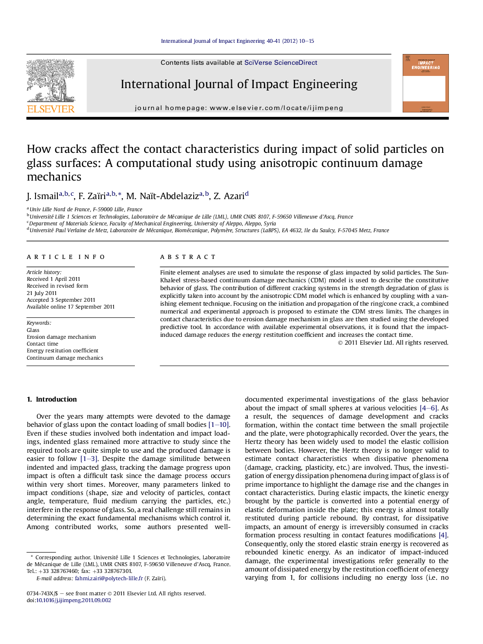 How cracks affect the contact characteristics during impact of solid particles on glass surfaces: A computational study using anisotropic continuum damage mechanics