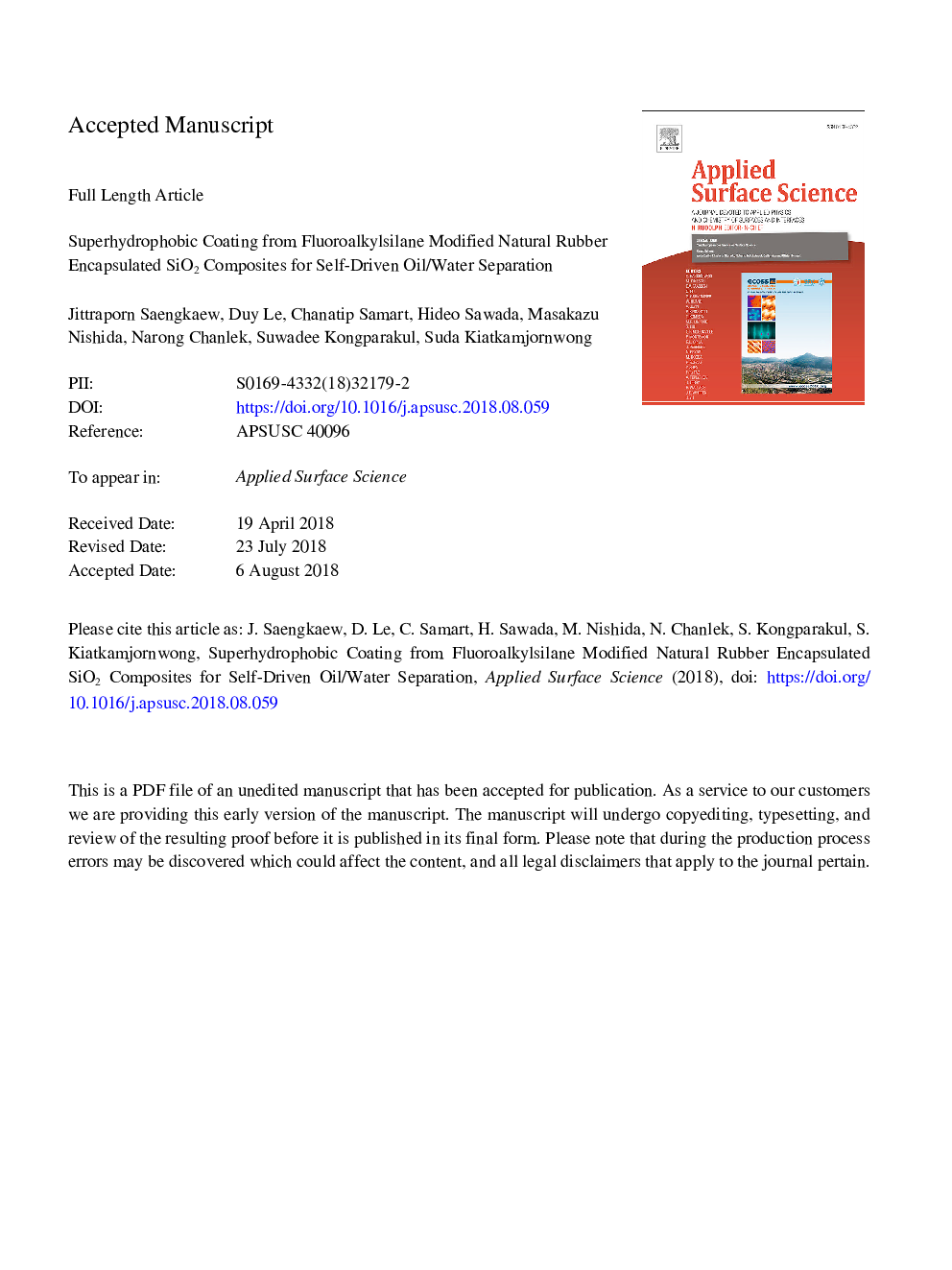 Superhydrophobic coating from fluoroalkylsilane modified natural rubber encapsulated SiO2 composites for self-driven oil/water separation