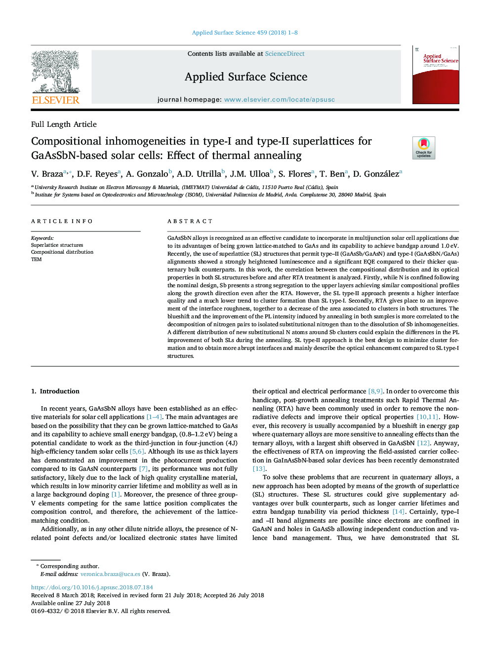 Compositional inhomogeneities in type-I and type-II superlattices for GaAsSbN-based solar cells: Effect of thermal annealing