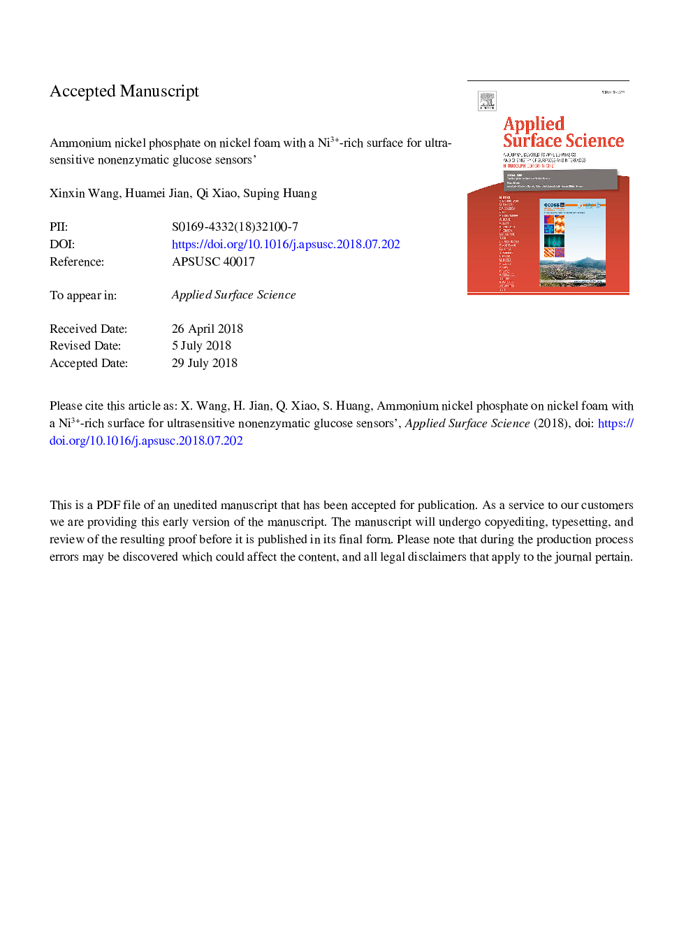 Ammonium nickel phosphate on nickel foam with a Ni3+-rich surface for ultrasensitive nonenzymatic glucose sensors