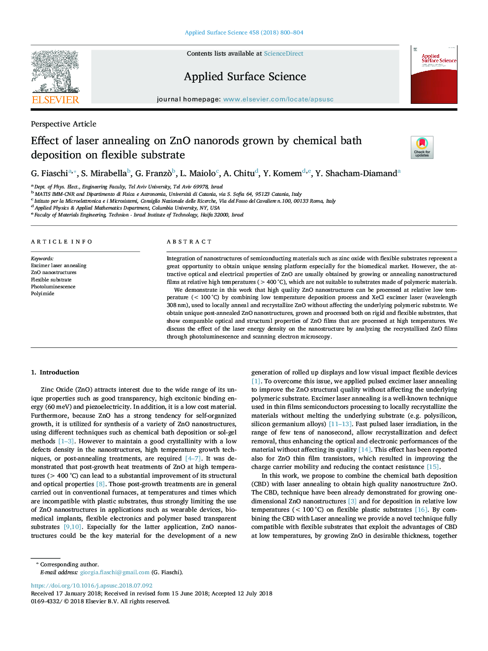 عکس صفحه اول مقاله: Effect of laser annealing on ZnO nanorods grown by chemical bath deposition on flexible substrate Effect of laser annealing on ZnO nanorods grown by chemical bath deposition on flexible substrate