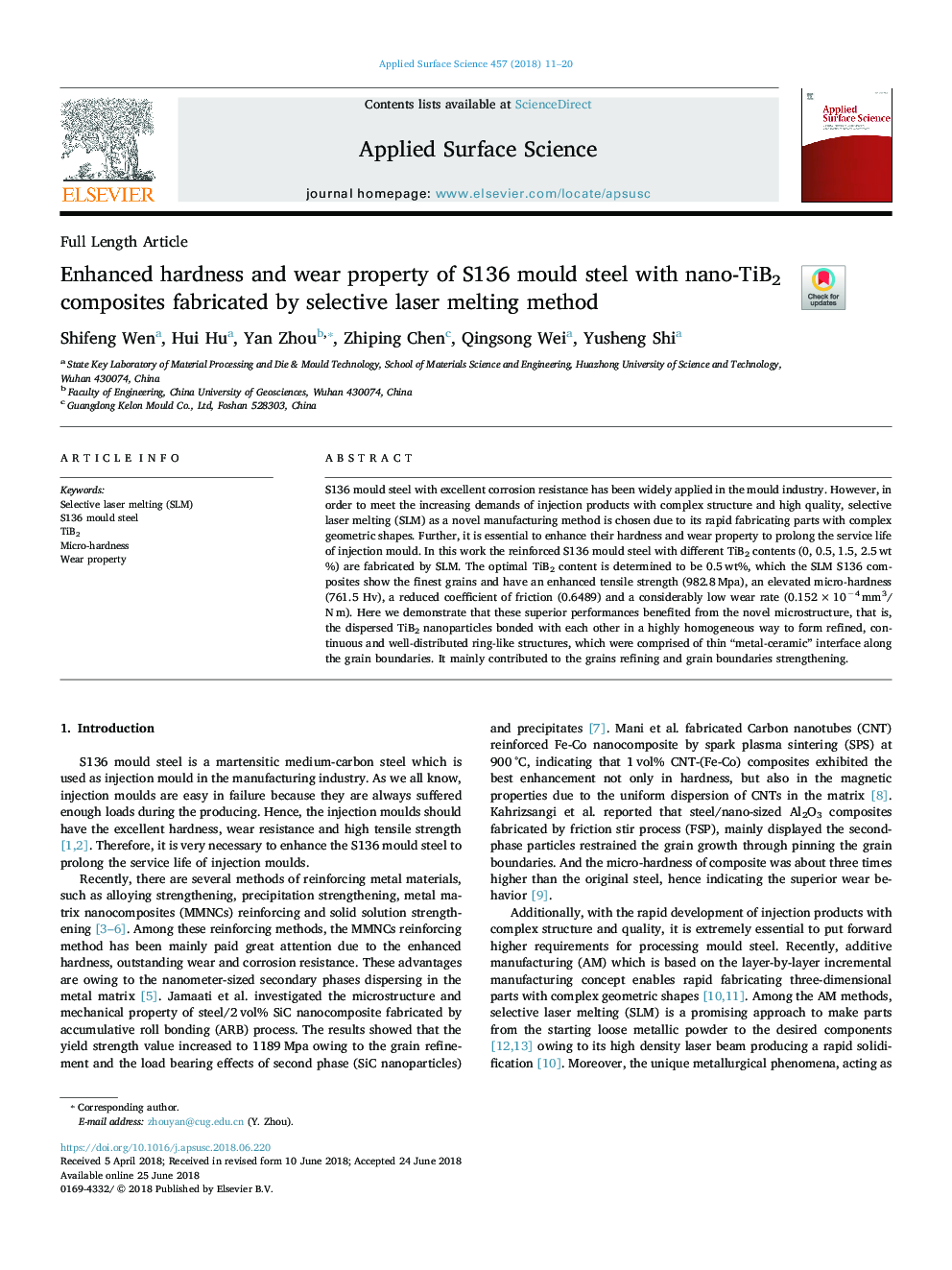 Enhanced hardness and wear property of S136 mould steel with nano-TiB2 composites fabricated by selective laser melting method