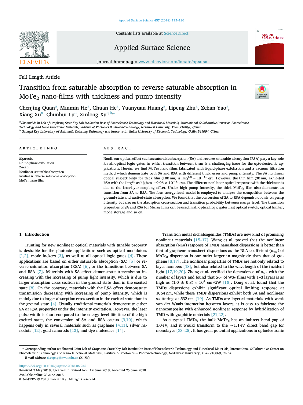 Transition from saturable absorption to reverse saturable absorption in MoTe2 nano-films with thickness and pump intensity