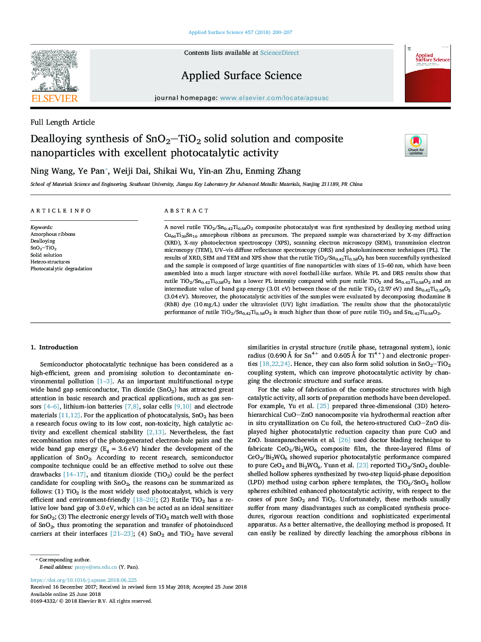 Dealloying synthesis of SnO2TiO2 solid solution and composite nanoparticles with excellent photocatalytic activity