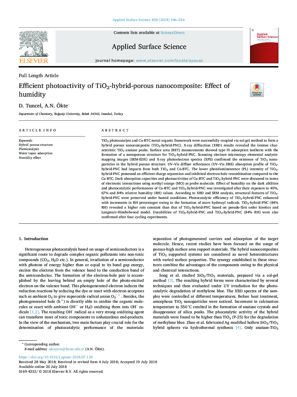 Efficient photoactivity of TiO2-hybrid-porous nanocomposite: Effect of humidity