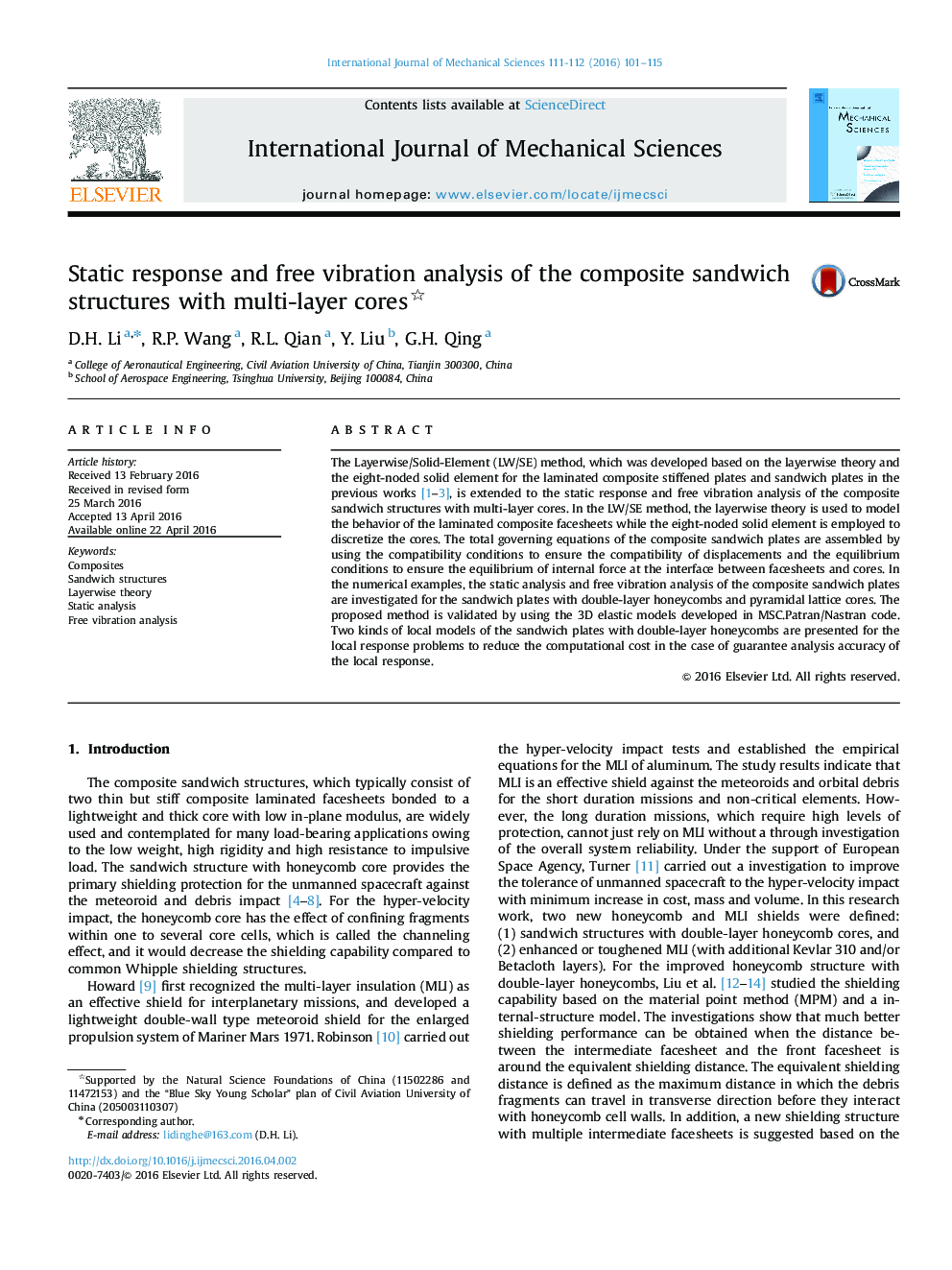 Static response and free vibration analysis of the composite sandwich structures with multi-layer cores 