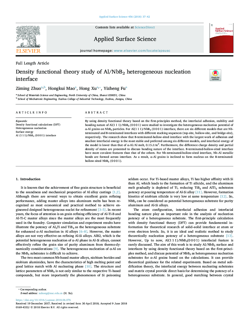 Density functional theory study of Al/NbB2 heterogeneous nucleation interface