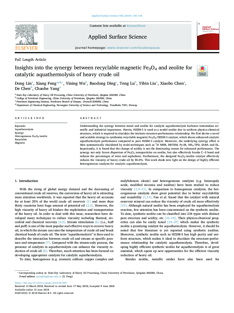 Insights into the synergy between recyclable magnetic Fe3O4 and zeolite for catalytic aquathermolysis of heavy crude oil