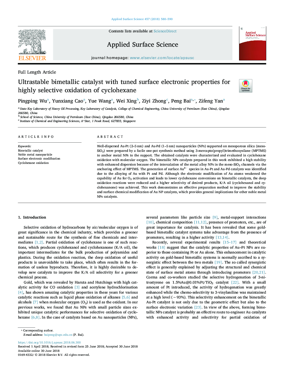 Ultrastable bimetallic catalyst with tuned surface electronic properties for highly selective oxidation of cyclohexane