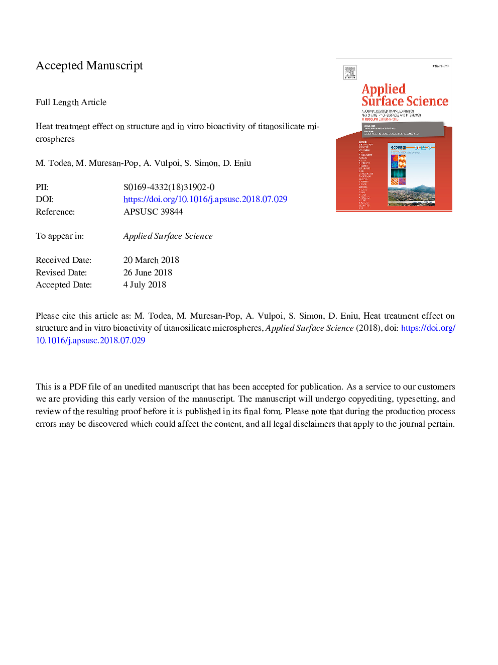 Heat treatment effect on structure and in vitro bioactivity of titanosilicate microspheres