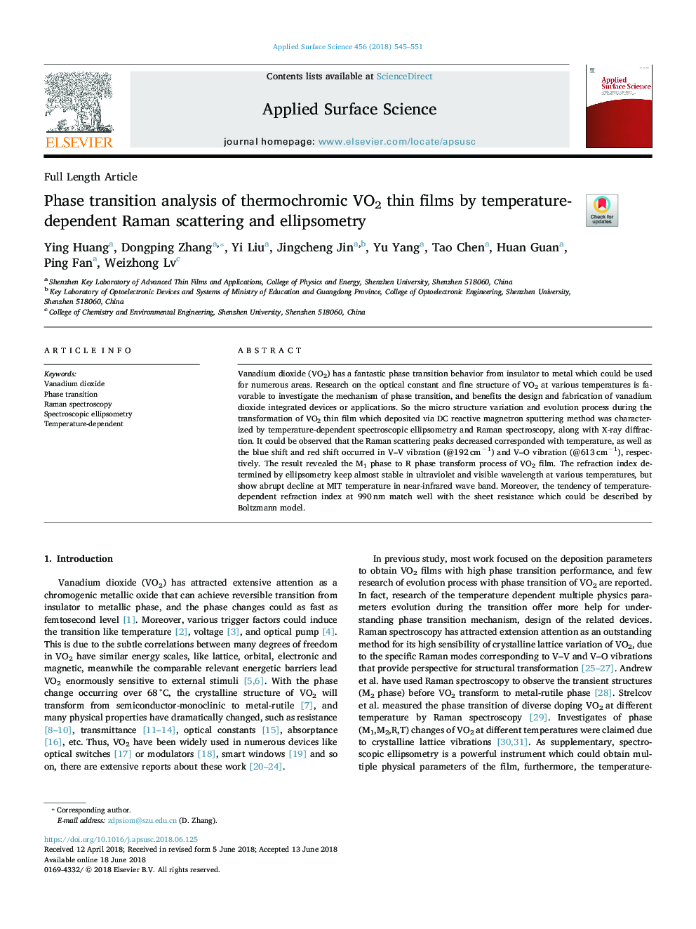 Phase transition analysis of thermochromic VO2 thin films by temperature-dependent Raman scattering and ellipsometry