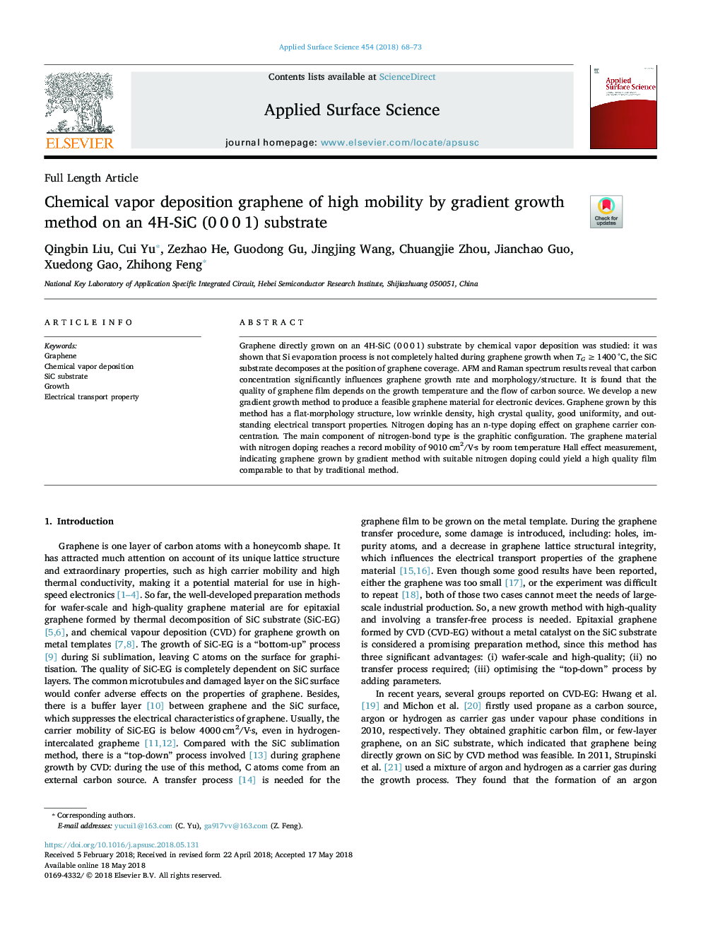 Chemical vapor deposition graphene of high mobility by gradient growth method on an 4H-SiC (0â¯0â¯0â¯1) substrate